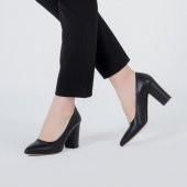 Hakiki Deri Kadın Stiletto Rahat Kalın Topuklu Ayakkabı - 11