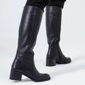 Hakiki Deri Kadın Düz Çizme Diz Altı Kaymaz Kışlık Ayakkabı - 10