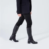 Hakiki Deri Kadın Düz Çizme Diz Altı Kaymaz Kışlık Ayakkabı - 11