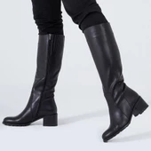 Hakiki Deri Kadın Düz Çizme Diz Altı Kaymaz Kışlık Ayakkabı - 7