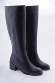 Hakiki Deri Kadın Düz Çizme Diz Altı Kaymaz Kışlık Ayakkabı - 2