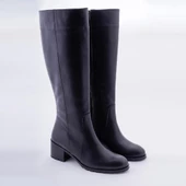 Hakiki Deri Kadın Düz Çizme Diz Altı Kaymaz Kışlık Ayakkabı - 9