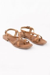 Hakiki Deri Kadın Parmak Arası Sandalet Çapraz Bantlı Rahat thumbnail 2