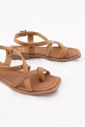 Hakiki Deri Kadın Parmak Arası Sandalet Çapraz Bantlı Rahat thumbnail 5