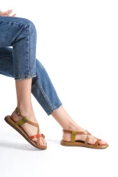 Hakiki Deri Kadın Parmak Arası Sandalet Çapraz Bantlı Rahat thumbnail 8