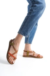 Hakiki Deri Kadın Parmak Arası Sandalet Çapraz Bantlı Rahat thumbnail 9