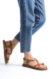 Hakiki Deri Kadın Parmak Arası Sandalet Çapraz Bantlı Rahat thumbnail 10