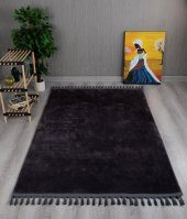 Orkide Home Modern Puffy Örgü Saçaklı  Simirna Peluş Post Halı  ANTRASİT 120 x 300 - 1