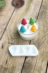 3D Çam Mini Dörtlü Mum Kalıbı (Silikon) (1 Adet) thumbnail 1