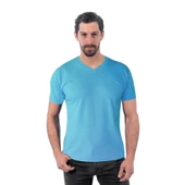 V Yaka Tişört, Açık Mavi -113E240- T-shirt, Tshirt, Kısa Kollu - 1