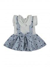 Kız Bebek Pamuklu Gömlek Yakalı Salopet Görünümlü Volanlı Elbise - 1