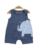 Unisex Bebek Denim Renk Pamuklu Fil İşlemeli Askılı Yumuşak Kumaş Çıtçıtlı Tulum - 1