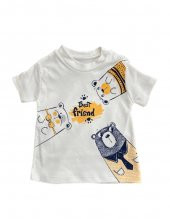 Erkek Bebek Hardal Renk Kapüşonlu Yelek Ayı Baskılı T-Shirt ve Lacivert Şort Yazlık 3 Parça Takım - 2