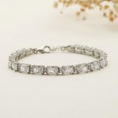 Gümüş Pazarım Beyaz Taşlı Baget Su Yolu Gümüş Bileklik - 1