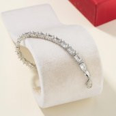 Gümüş Pazarım Beyaz Taşlı Baget Su Yolu Gümüş Bileklik - 2