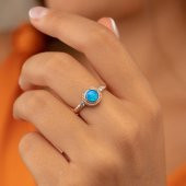 Gümüş Pazarım Mavi Opal Taşlı Mavi Opal Taşlı Ayarlanabilir Kadın Gümüş Yüzük - 1