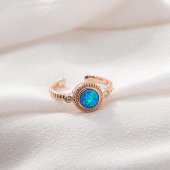 Gümüş Pazarım Mavi Opal Taşlı Mavi Opal Taşlı Ayarlanabilir Kadın Gümüş Yüzük - 2