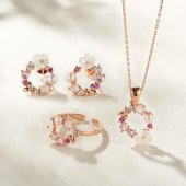 Gümüş Pazarım İnci Taneli Manolya Çiçeği Kadın Gümüş Set - 1