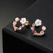 Gümüş Pazarım İnci Taneli Manolya Çiçeği Kadın Gümüş Küpe - 2