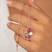 Gümüş Pazarım Renkli Taşlı Manolya Kalp Gümüş Kolye - 1