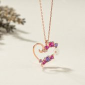 Gümüş Pazarım Renkli Taşlı Manolya Kalp Gümüş Kolye - 2