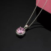 Gümüş Pazarım Pembe Zirkon Yuvarlak Kesim Gümüş Set - 2