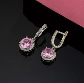 Gümüş Pazarım Pembe Zirkon Yuvarlak Kesim Gümüş Küpe - 1