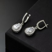 Gümüş Pazarım Zirkon Taşlı Damla Kesim Gümüş Küpe - 1