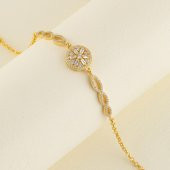 Gümüş Pazarım Yuvarlak Kesim Baget Taşlı Altın Kaplama Gümüş Bileklik - 1