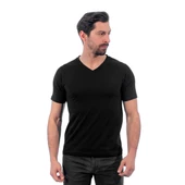 V Yaka Tişört, Siyah -113E250- T-shirt, Tshirt, Kısa Kollu - 1
