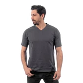 V Yaka Tişört, Koyu Gri -113E232- T-shirt, Tshirt, Kısa Kollu - 1
