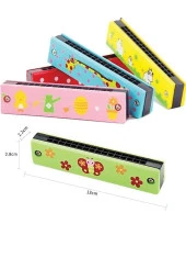 Ahşap Mızıka Renkli Desenli Çocuk Mızıka – Renkli Mızıka – 16 Delikli Çift Sıralı Mızıka 5 Adet - 2