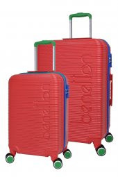 United Colors Of Benetton Lüx Abs 2li Valiz Seti Büyük Boy - Kabin Boy Kırmızı BNT500 thumbnail 1