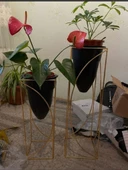 Metal 2'li Metal Gold Ayaklı Dekoratif Siyah Saksı Çiçeklik Vazo FLYON-HSN102 - 7