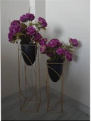 Metal 2'li Metal Gold Ayaklı Dekoratif Siyah Saksı Çiçeklik Vazo FLYON-HSN102 - 5