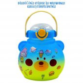 BottleBoss Pipetli Taşıma Askılı Sevimli Matara 1300 Ml Sticker HEDİYELİ Mavi - 5