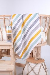 Babyhola Müslin Örtü 80x80cm Çizgi Desen Organik Hediyelik Emzirme Alt Açma Yenidoğan Puset Örtüsü - 1