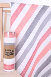 Babyhola Müslin Örtü 80x80cm Çizgi Desen Organik Hediyelik Emzirme Alt Açma Yenidoğan Puset Örtüsü - 4