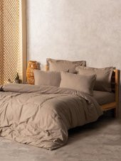 Cotton Box Plain Plaid Çift Kişilik Nevresim Takımı Vizon - 1