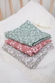 Babyhola Müslin Örtü 80x80cm Yaprak Desen Organik Hediyelik Emzirme Alt Açma Yenidoğan Puset Örtüsü - 9