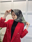 Eflatun Scarf Dijital Baskı Tomurcuk Desen Rayon Eşarp 00749  HAKİ - 3