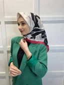 Eflatun Scarf Dijital Baskı Tomurcuk Desen Rayon Eşarp 00749  SİYAH KIRMIZI thumbnail 3