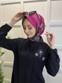 Eflatun Scarf Dijital Baskı Tomurcuk Desen Rayon Eşarp 00749  PEMBE thumbnail 3