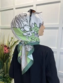 Eflatun Scarf Dijital Baskı Tomurcuk Desen Rayon Eşarp 00749  MİNT YEŞİLİ - 2