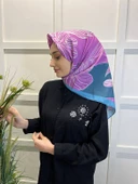 Eflatun Scarf Dijital Baskı Tomurcuk Desen Rayon Eşarp 00749  MENTOL - 3