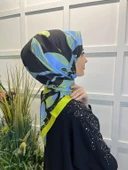 Eflatun Scarf Dijital Baskı Tomurcuk Desen Rayon Eşarp 00749  NEON SARI - 1