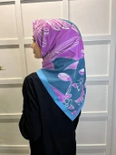 Eflatun Scarf Dijital Baskı Tomurcuk Desen Rayon Eşarp 00749  MENTOL - 1