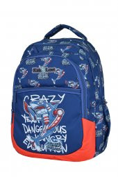 Elatae Çok Gözlü Su Geçirmez Nano Kumaş Köpek Balığı Desenli İlkokul Çantası L5124 thumbnail 4