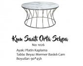 Brc 14081 Orta sehpa Kumsaat Beyaz Mermer Temper Cam Metal PLATİN Renk Kaplama El Yapı - 2