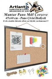 Mantar Pano Mdf Çerçeve 45x60 cm 1 Adet Harita Çivisi Hediyeli Duvara Monte Mantar Çerçeve Evde Okulda Büroda Ofiste - 1